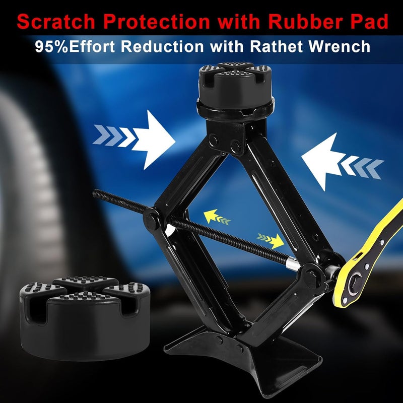 BCJCLTS Car Jack Kit 2.5 Ton (5512 lbs),Scissor Jack for Car with Rubber Pad, Equipped with Upgraded Cross Wrench, Portable tire Jack Replacement kit, and SUV MPV car Emergency - Image 4